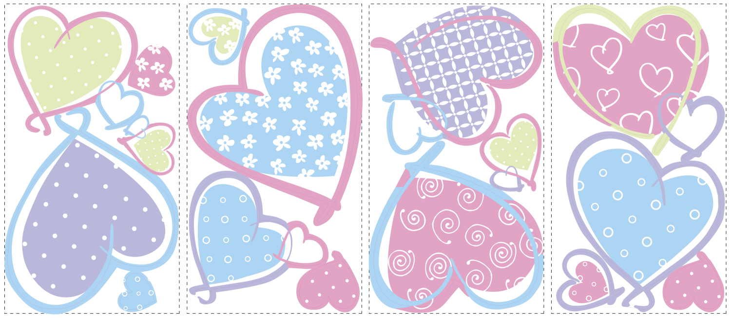 Stickere decorative HEARTS | 4 colite de 25,4 cm x 45,7 cm ka-international.ro