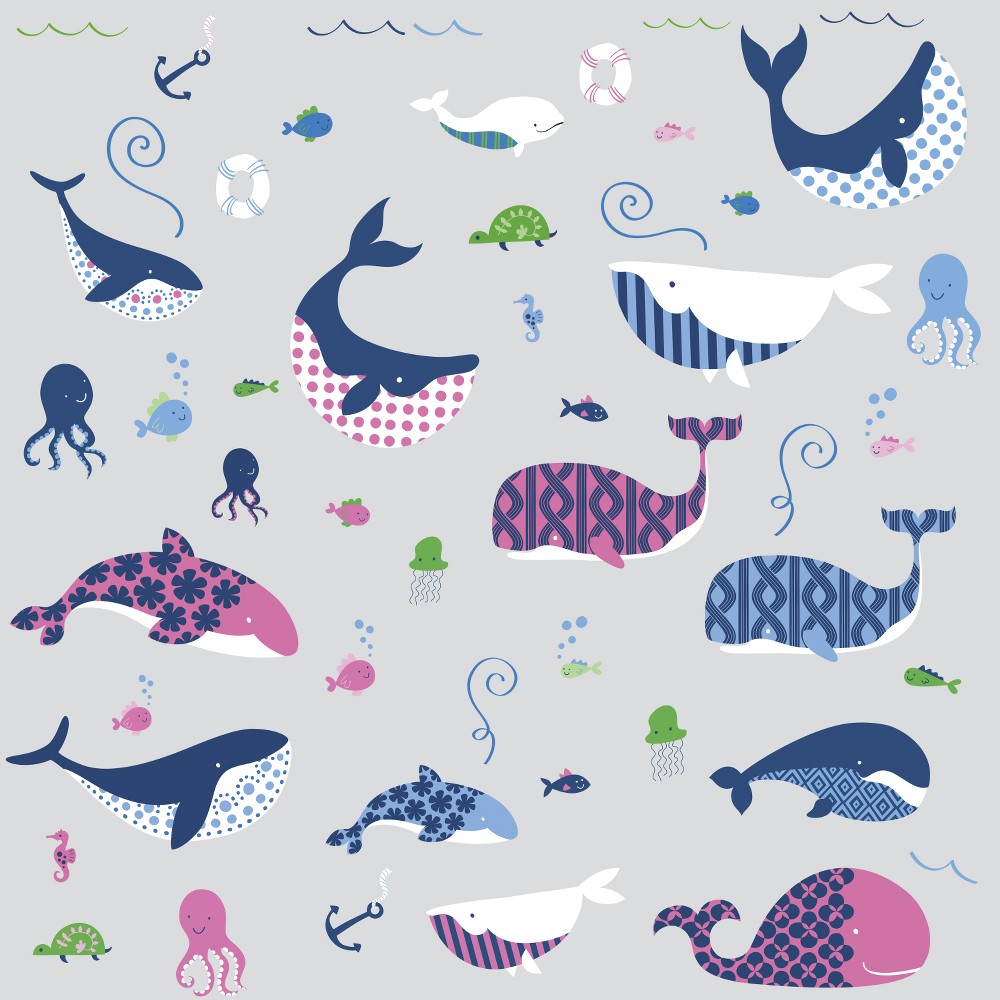 Sticker SEA WHALES | 4 colite de 25,4 cm x 45,7 cm ka-international.ro