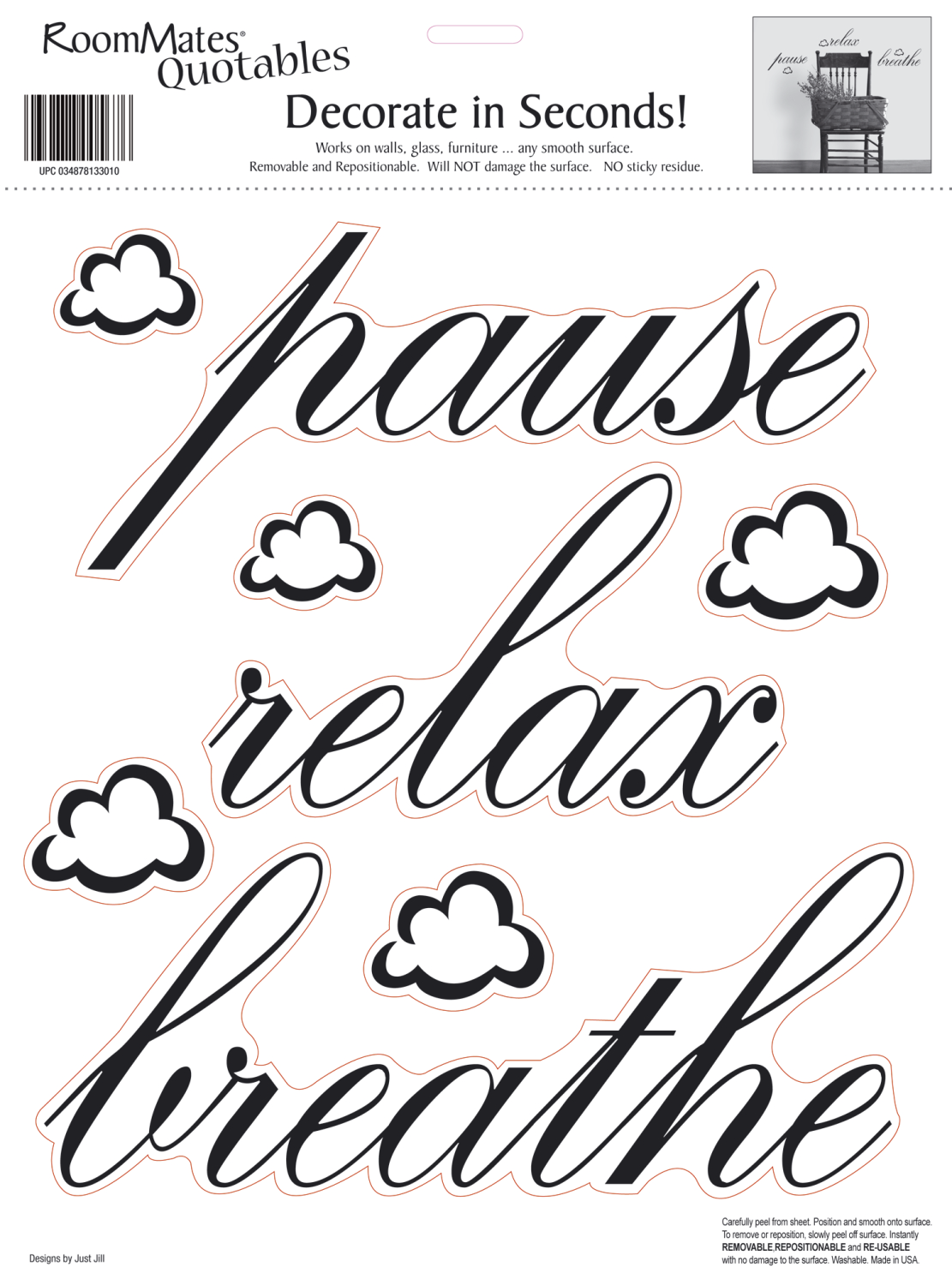 Stickere citate PAUSE, RELAX , BREATHE | 1 colita de 25,4 cm x 33 cm ka-international.ro