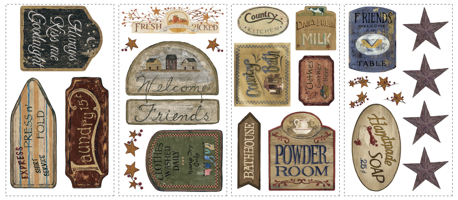 Sticker decorativ COUNTRY SIGNS | 4 colite de 25,4 cm x 45,7 cm ka-international.ro