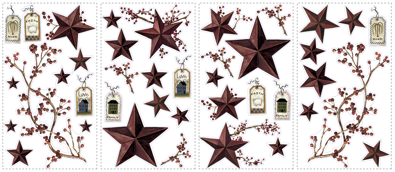Sticker decorativ COUNTRY STARS and BERRIES | 4 colite de 25,4 cm x 45,7 cm ka-international.ro