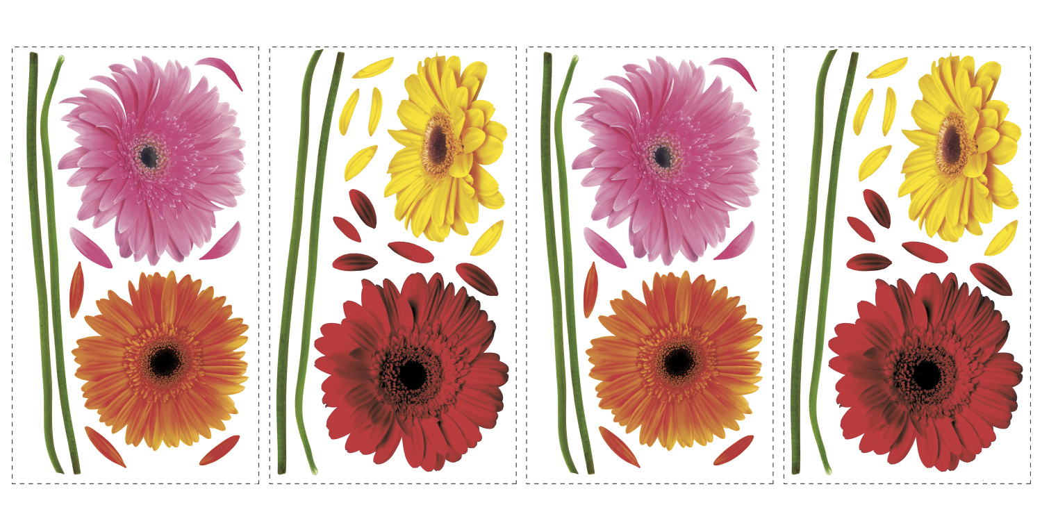 Sticker decorativ SMALL GERBER DAISIES | 4 colite de 25,4 cm x 45,7 cm ka-international.ro