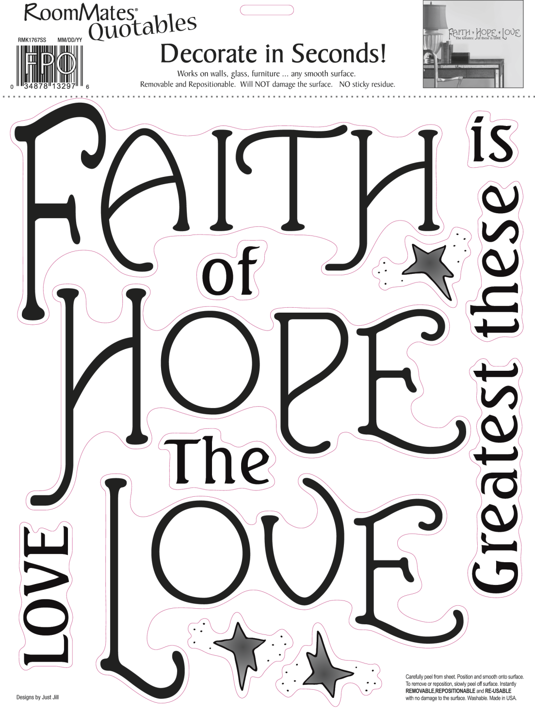 Sticker FAITH, HOPE & LOVE | 24,7 x 33 cm ka-international.ro
